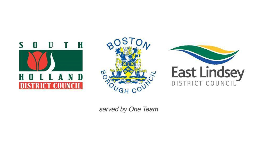 Three logos on white background - South Holland District Council, Boston Borough Council and East Lindsey District council